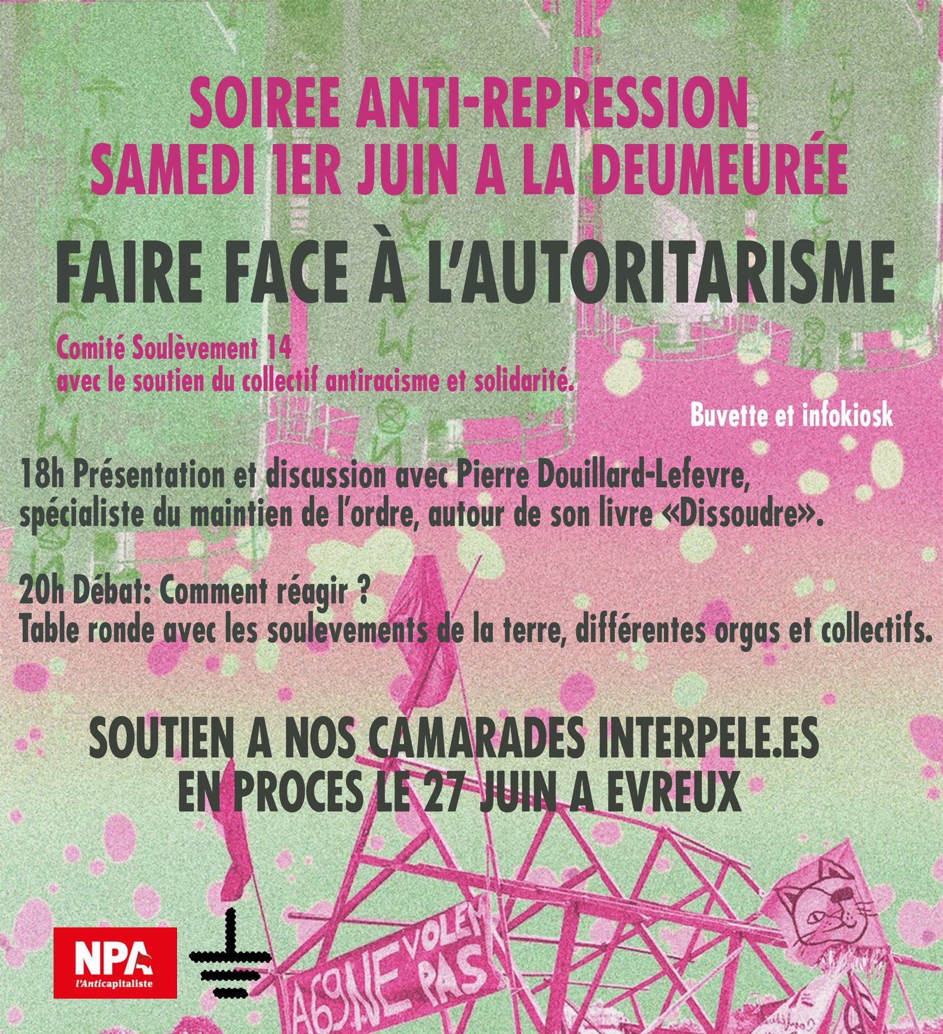 Affiche soirée anti-répréssion des soulevement du 1 juin