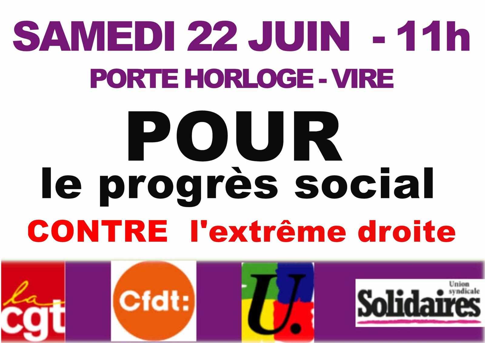 Manifestation contre l'extrême droite à Vire samedi 22 juin place de l'Horloge, 11h00.