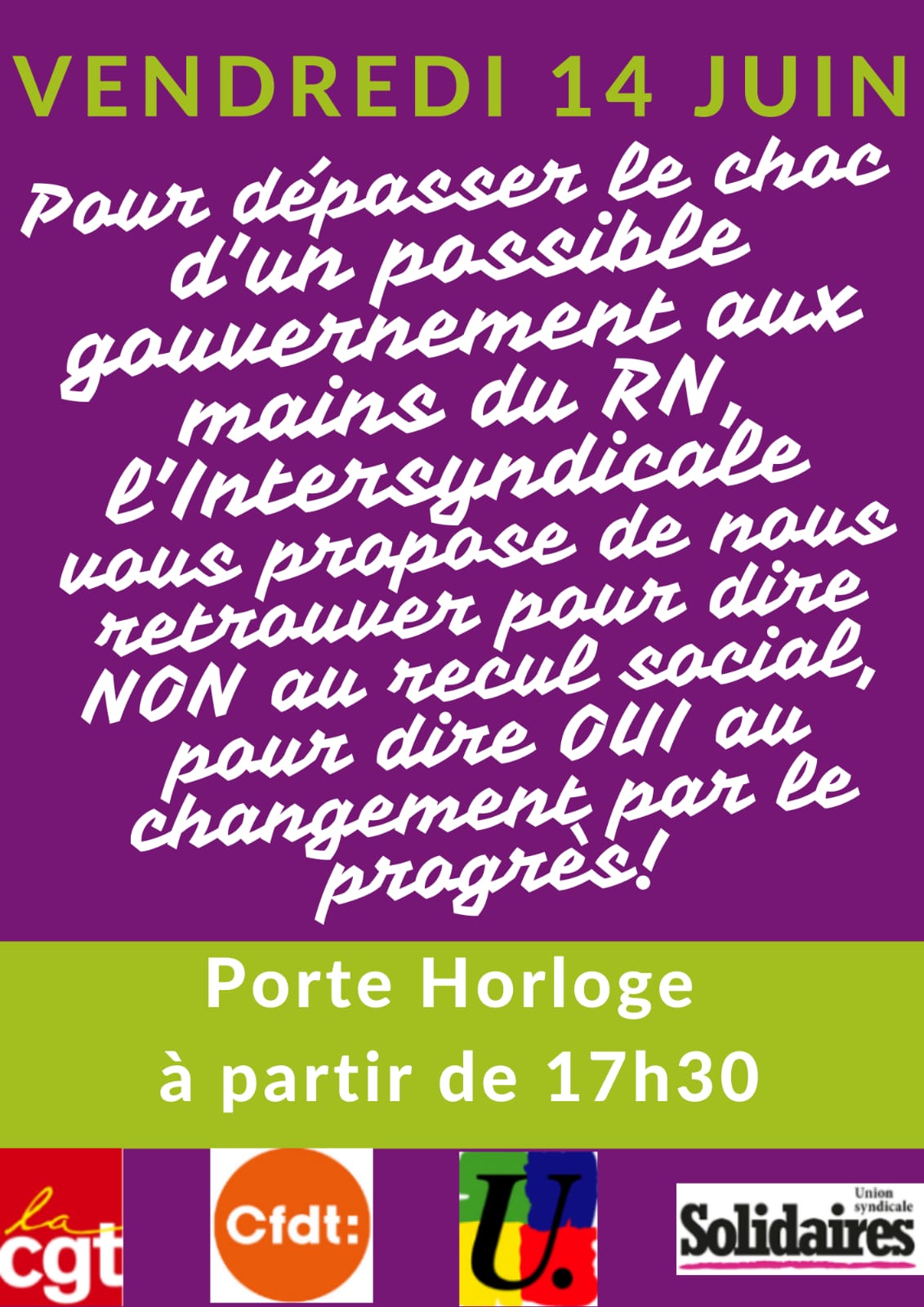 Manifestation vendredi 14 juin à 17h30 au départ de la porte Horloge