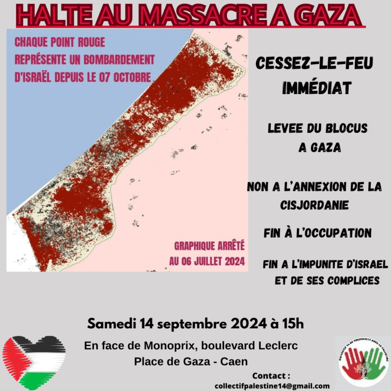 Manifestation de soutien à la Palestine 14/09 15h00 Place de Gaza
