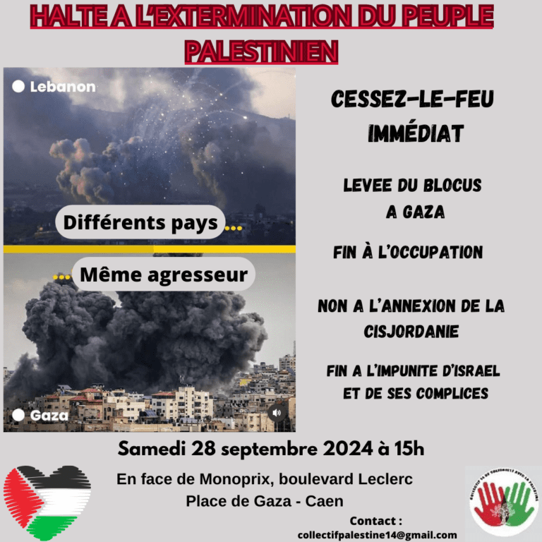 Manifestation de soutien à la Palestine 28 septembre 15h00 Place Gaza