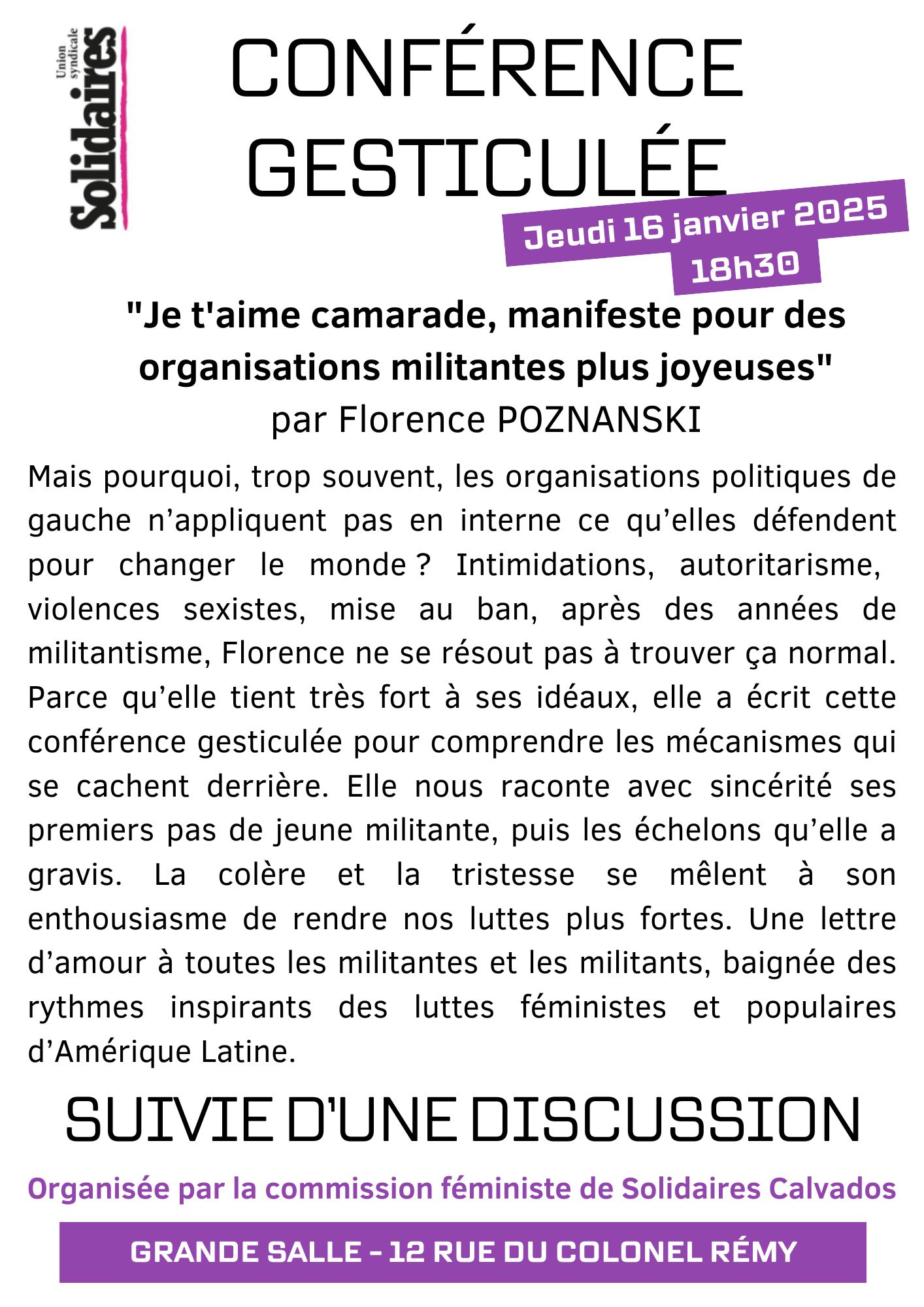 Conférence gesticulée : Je t'aime camarade, manifeste pour des organisations militantes plus joyeuses