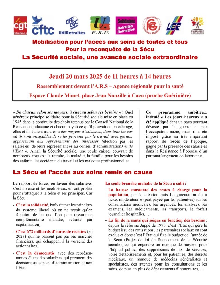 Rassemblement de l'inetrsyndicale des retraité-es pour l’accès aux soins de toutes et tous, pour la reconquête de la Sécu