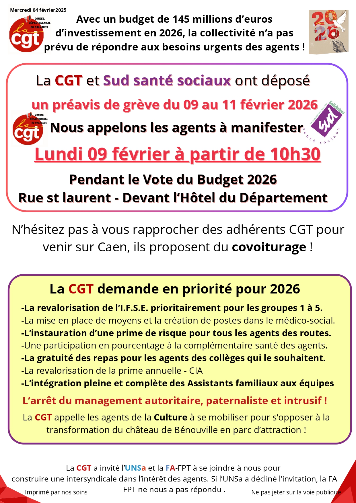 Grève des agent-e-s du Département du Calvados : Rassemblement